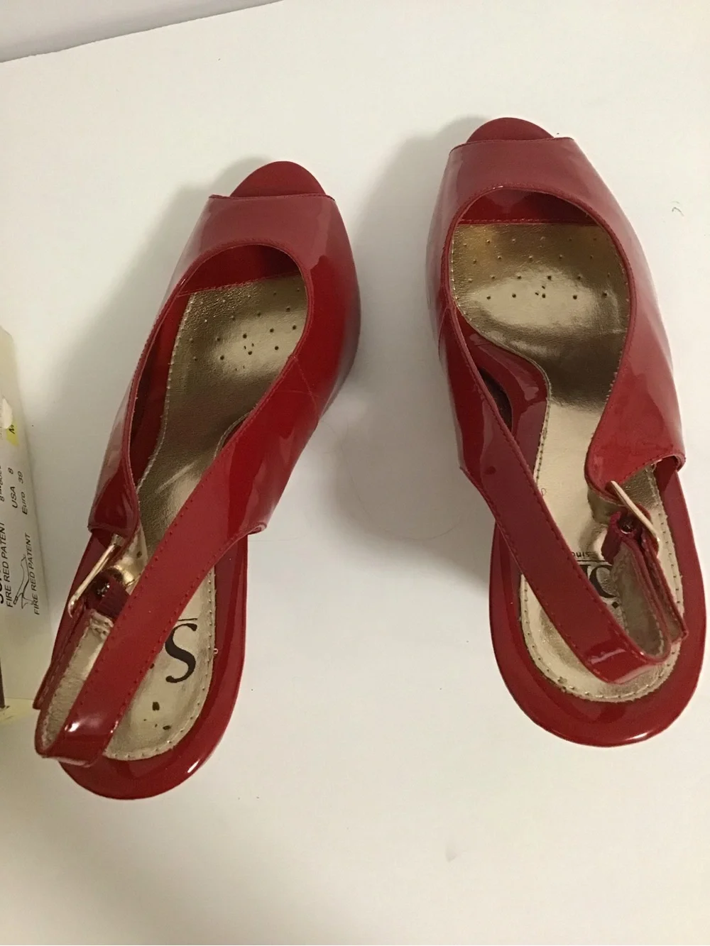Sofft Red Patent Slingback Peep-Toe Heels with Stacked Heel